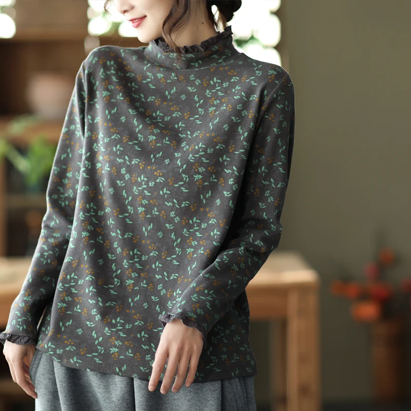 

Весенняя футболка High Ne, женская свободная футболка с цветочным принтом из чистого хлопка, длинный свек, топ стандартного кроя