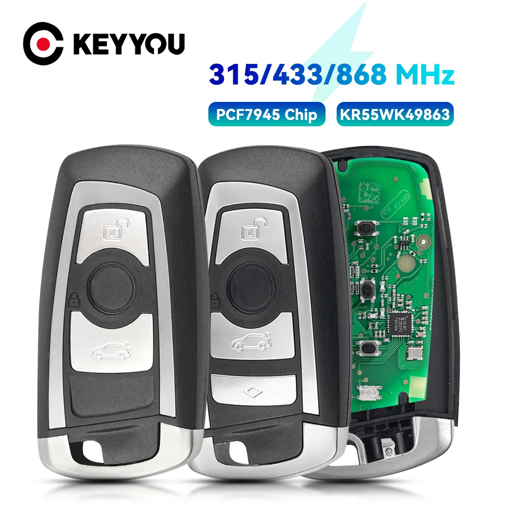 

KEYYOU 315/433/868 МГц Дистанционный ключ для автомобиля с функцией KeylessGo для BMW 3, 5, 7 серий 2009-2016, система CAS4 F, брелок KR55WK49863, pcf7945