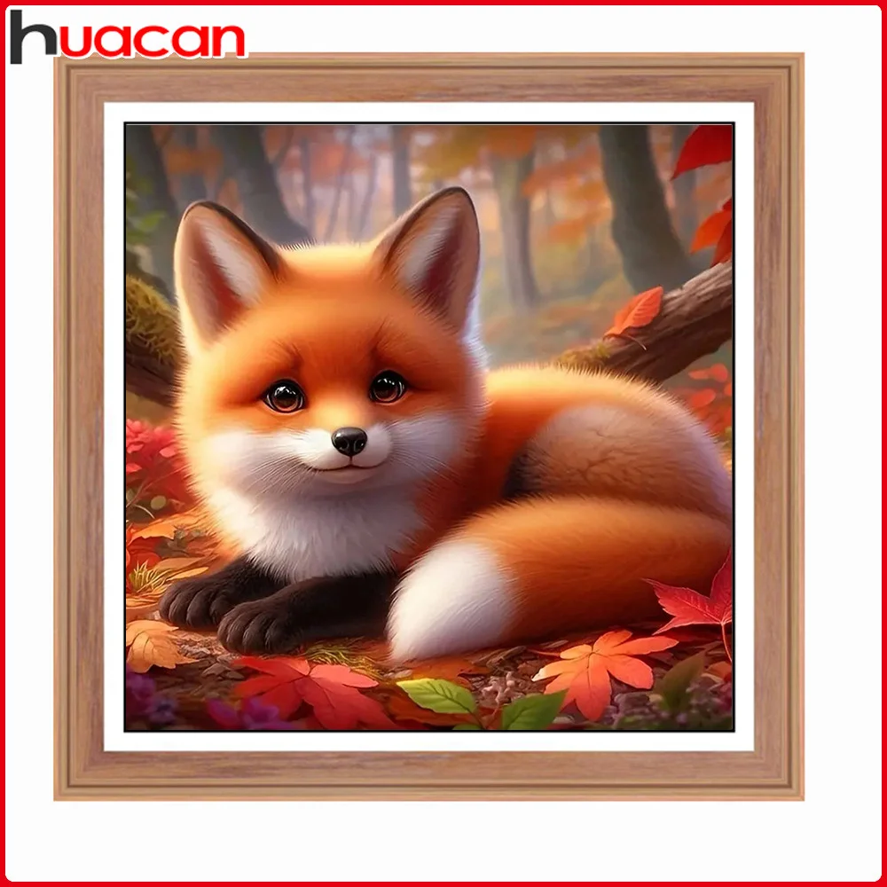 Huacan Diamond Painting Fox Full Square Round Drill Mosaic Animal Rhinestone Pictures Fall Living Room Decoration