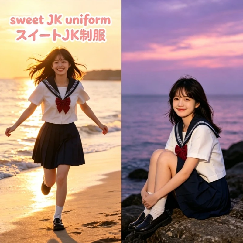 jk制服セーラースーツ、関西襟白衣装、卒業写真や普段着に最適な和風カレッジスタイル