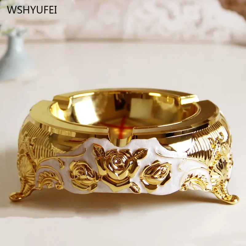 

European Metal Ashtray Ornaments High-end Give Gifts Gold Silver Living Room Tea Table Hotel Ashtrays Desktop Ornaments