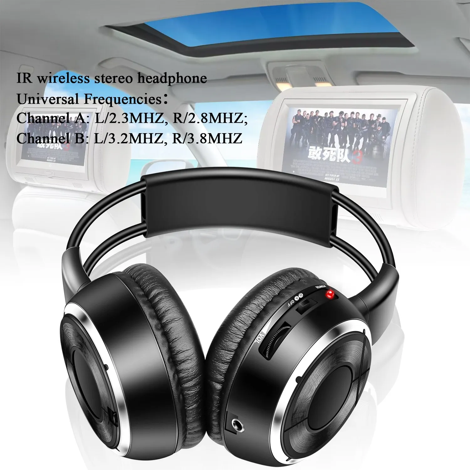 Infrared Stereo Wireless Earphones Headphones IR in Car roof dvd or headrest dvd Player two channels