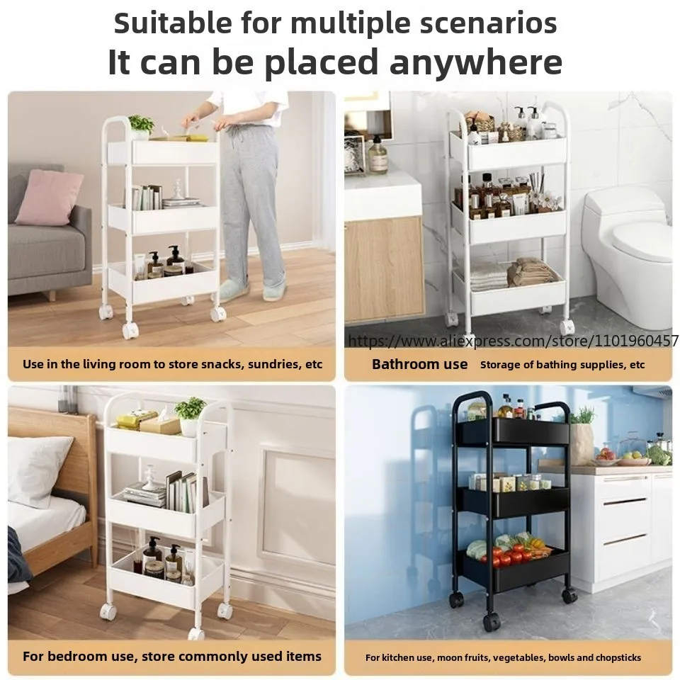 Trolley Rack Floor-to-ceiling Multi-layer Bedroom Snack Storage Shelf Bathroom Mobile Finishing Rack Artifact Organizador