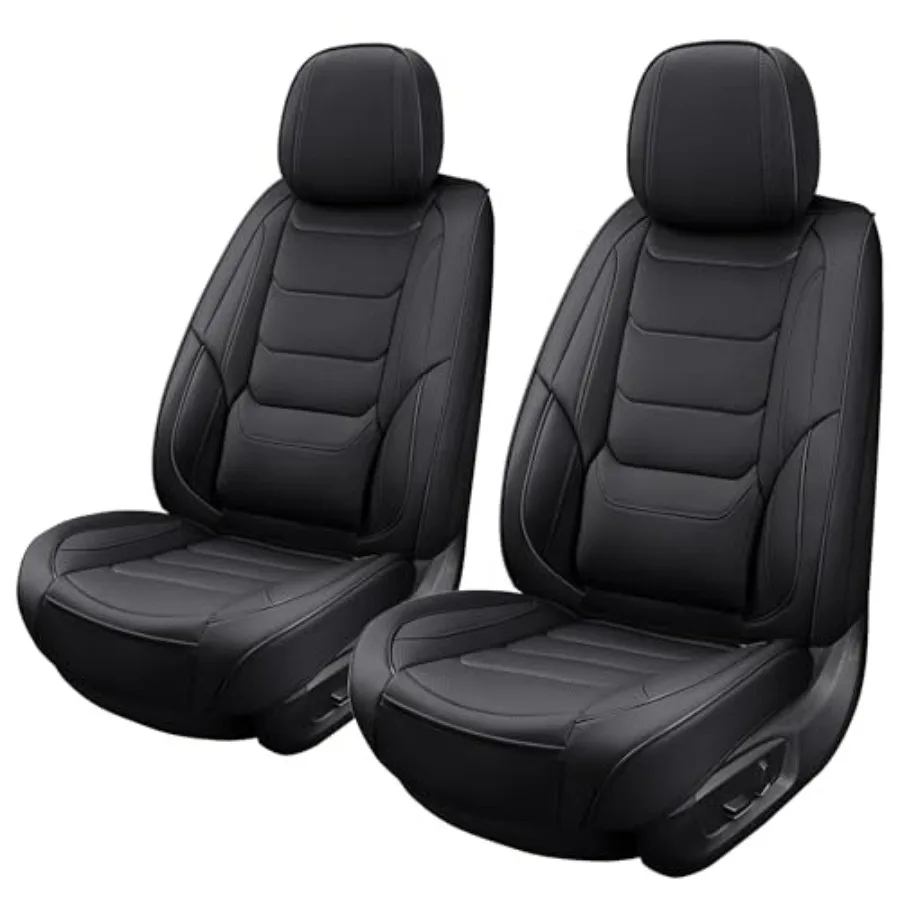 

Черные кожаные чехлы для передних сидений автомобиля, дышащие, водонепроницаемые, универсальные, подходят для большинства автомобилей