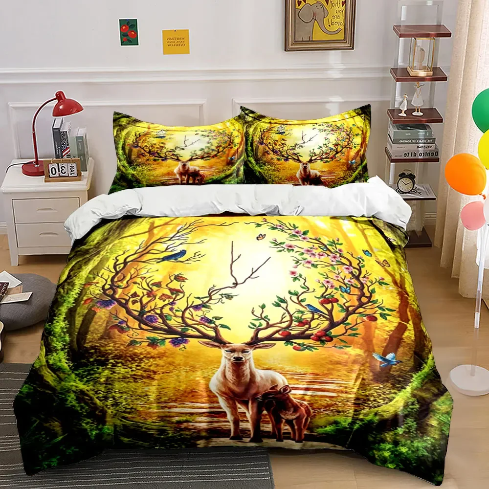 Deer Forest Art Home Decor Multiple sizes kid's and adults' bedroom Exquisite 3PC bedding set, gift