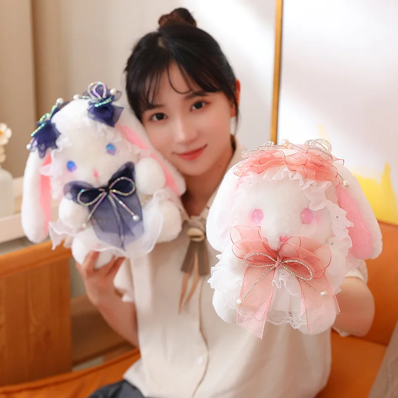 Juguete de peluche de conejo de oreja larga Lolita de dibujos animados para bebé, lindo paño suave, decoración de dormitorio, cómoda almohada amigable con la piel, muñeca, regalo para niña