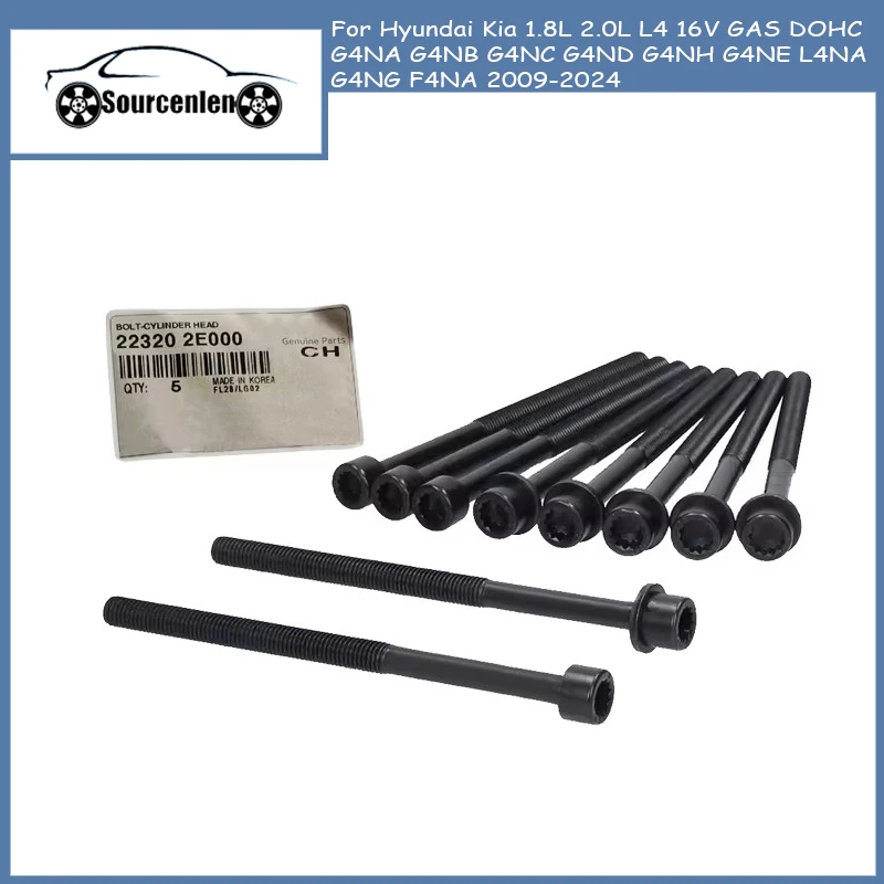 

10 шт. болты головки блока цилиндров двигателя для Hyundai Kia 1.8L 2.0L L4 16V GAS DOHC G4NA G4NB G4NC G4ND G4NH G4NE L4NA G4NG F4NA 2009-2024