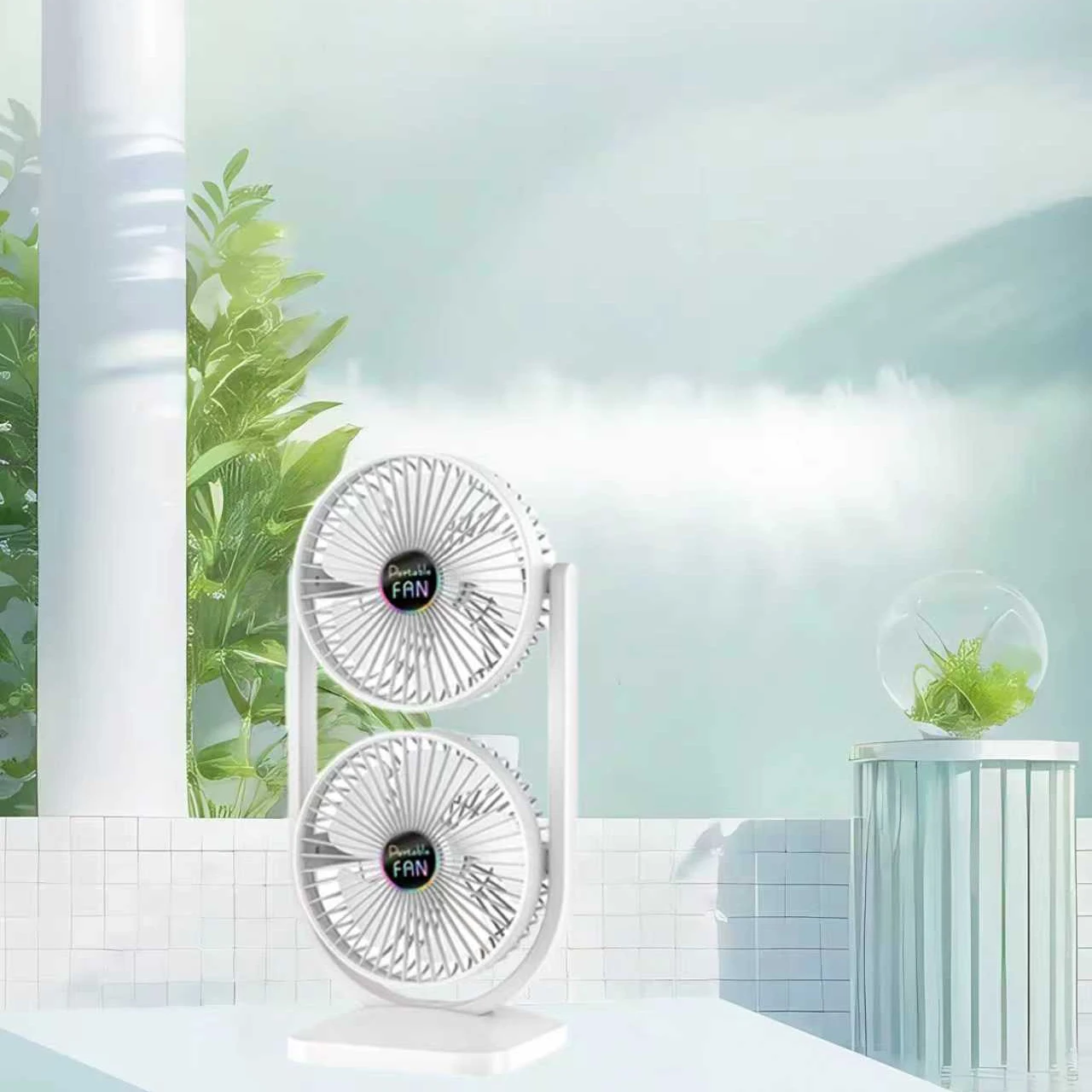 Table Style Fan Double Headed Bidirectional Independent Control desktop Fan for Face-to-Face Enjoyment of Refreshing Cool Breeze