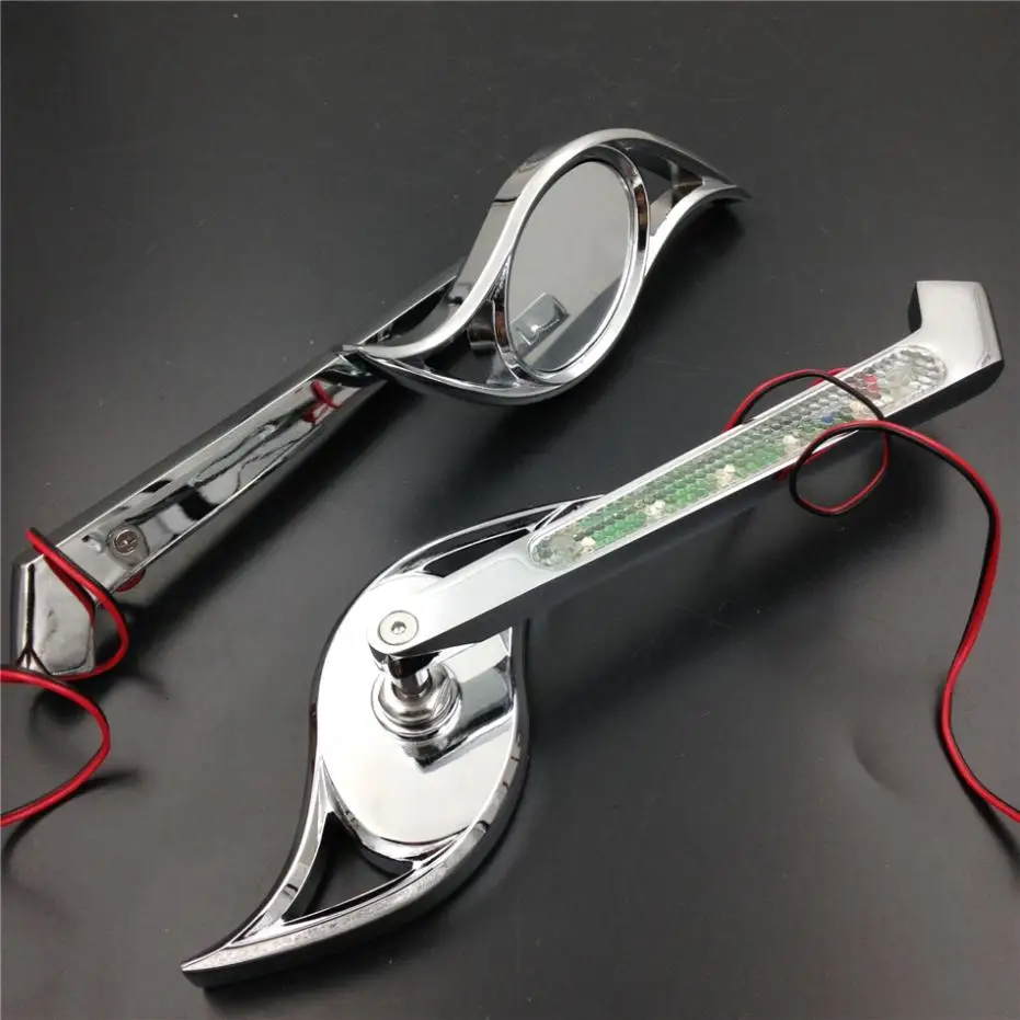 

Motorcycle LED Turn Signal Hurricane Rearview Mirrors For Harley Honda Suzuki kawasaki Cruiser bikes models CHROME