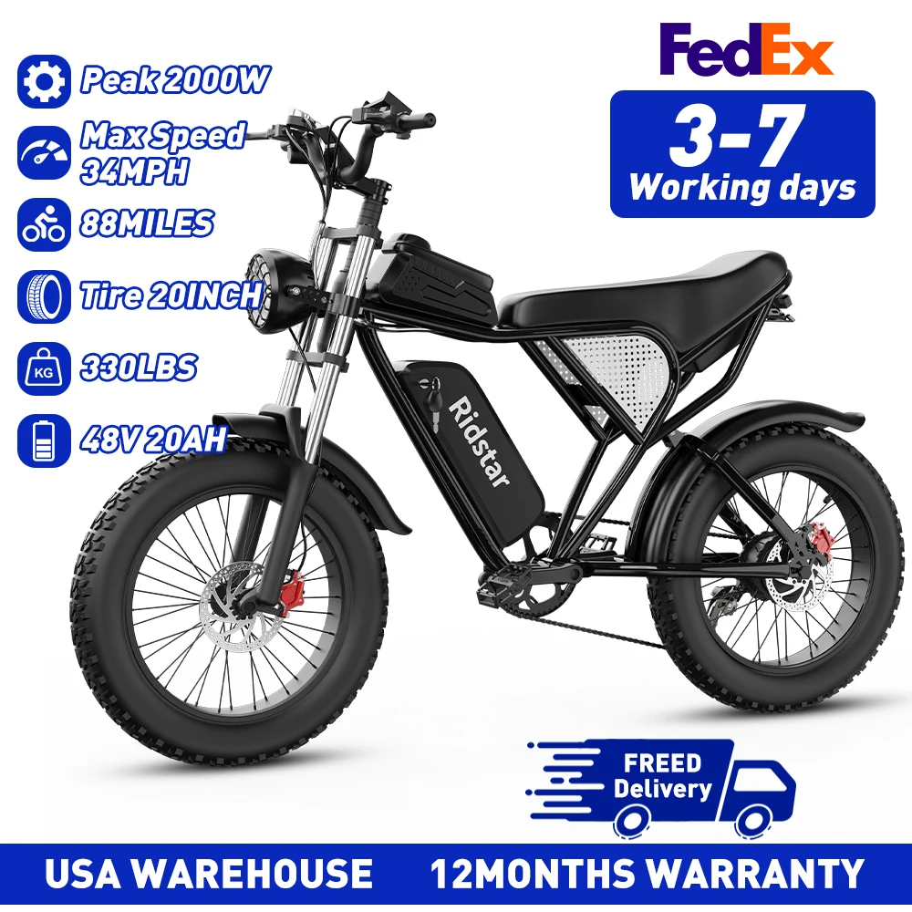 

2000W 48V 20AH Electric Bike for Adults E-Bike 20" Fat Tire Electric Dirt Bike Bicycle UL2849 for Mountains Road