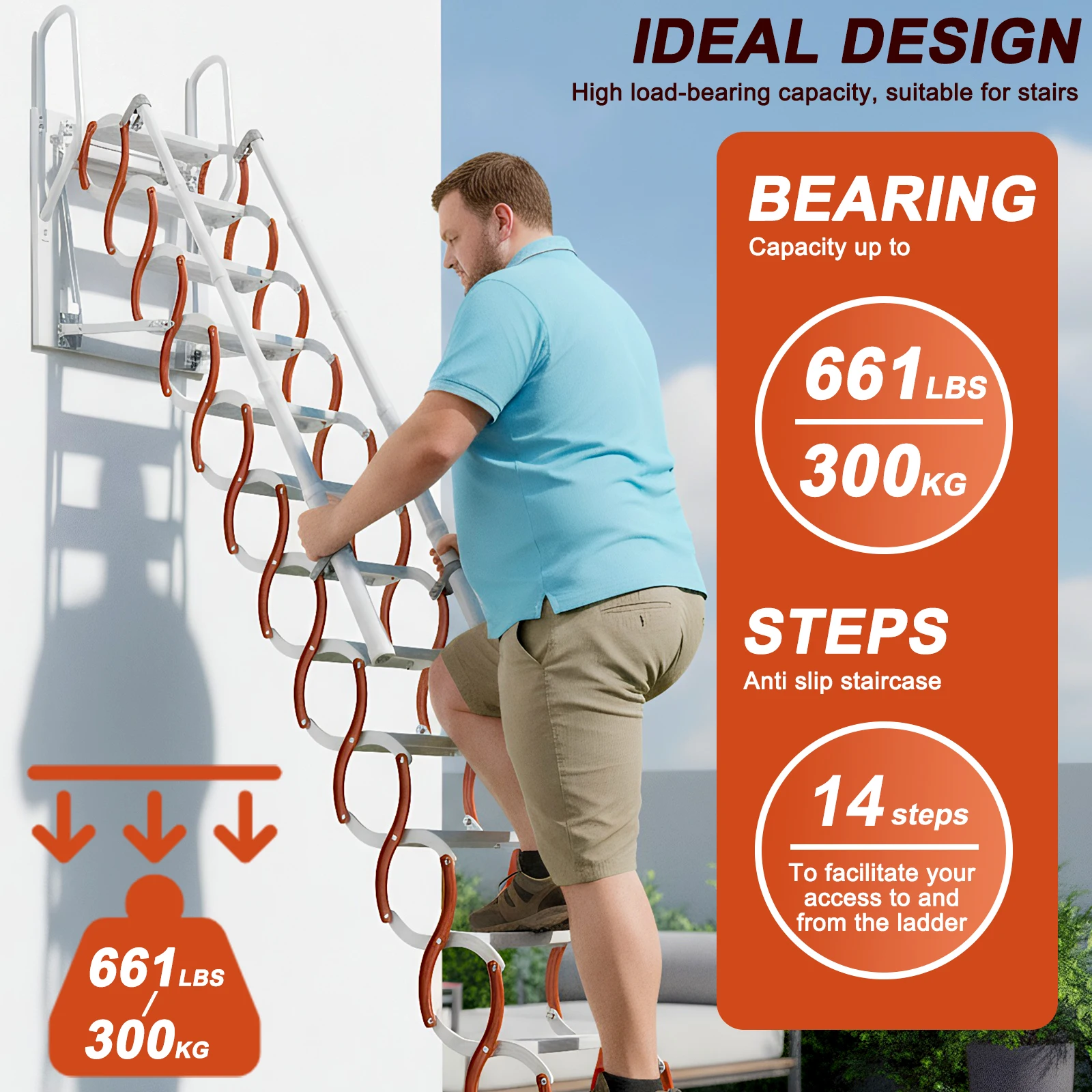 

Ceiling Mount Attic Ladder Invisible Telescoping Attic Stairs Manganese Steel Anti-Slip Feet Suitable for Garages Roofs Basement