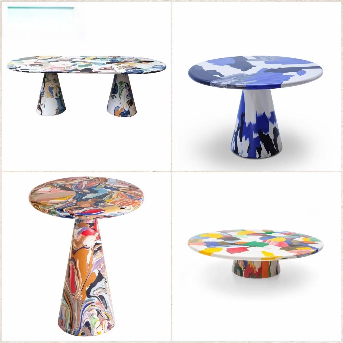 

FRP hand-painted oil painting dining table art coffee table creative graffiti edge oval conference table