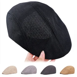 Summer Breathable Berets Men Soft Cotton and linen Hat Windproof Street  Beret Hat Retro England Hats Peaked Painter Caps