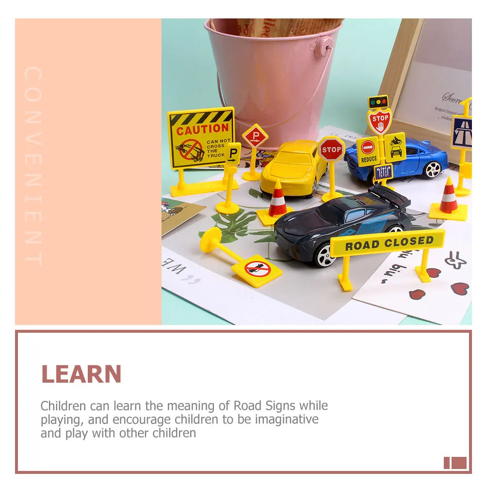 

Engineering Vehicle Child Kids Miniature Road Signs Plastic Traffic Barrier Toy