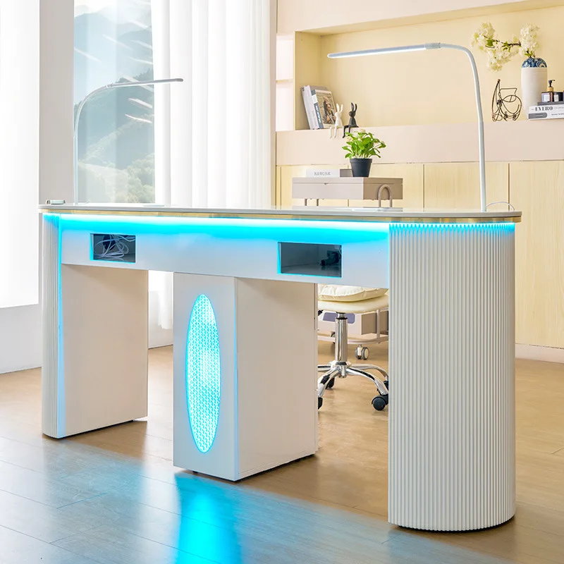 Manicure table single double rock slab with wireless charging desktop vacuum cleaner for nail salons