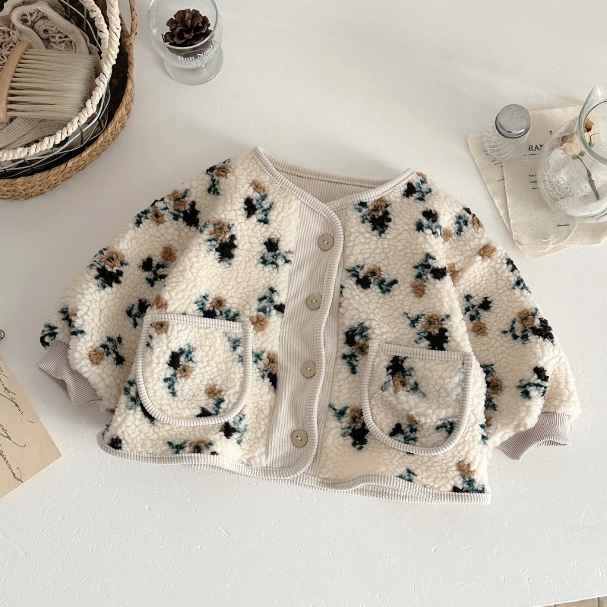 Warm Jacket Outwear For Newborn Baby Girl 0-3 Years Old Casual Fashion Small Flower Printed Winter Coat Long Sleeve Pocket