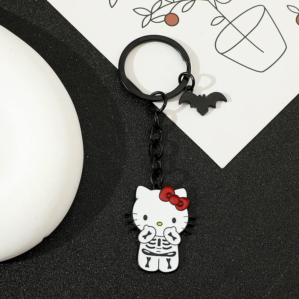 Cute  Cartoon Hello Kitty Keychain Creative Halloween Shape Keychain Spooky Cartoon Kitten Keychain Gift