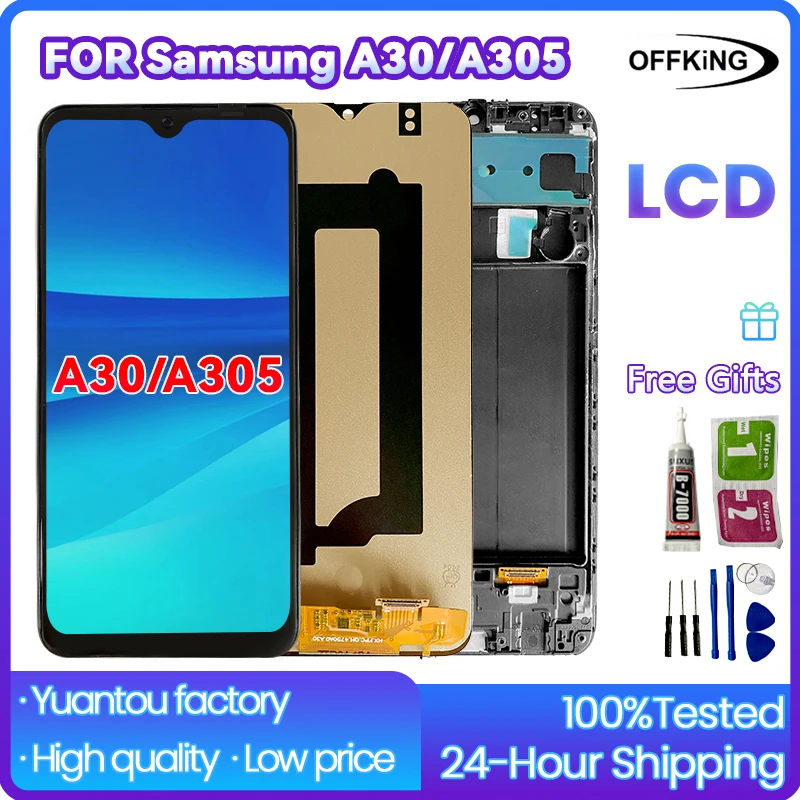 6.4 inch LCD for Samsung Galaxy A30/ A305  SM-A305N SM-A305GT  Touchscreen Digitiser for Samsung Galaxy SM-A305F with Frame LCD