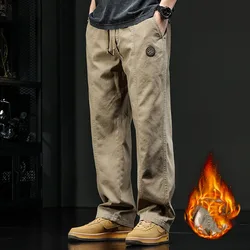 Retro Pure Cotton Thick Elastic Waist Drawstring Solid Autumn and Winter All-match Patchwork Pockets Straight Casual Cargo Pants
