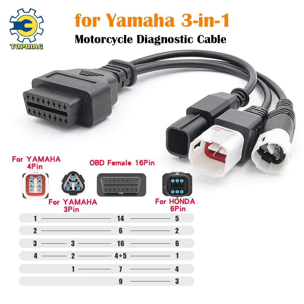 

Motorcycle Diagnostic Cable for YAMAHA 3Pin 4Pin for Honda 6Pin OBD Diagnostic Canbus Connector OBD2 3 In 1 Plug Cable Adapter