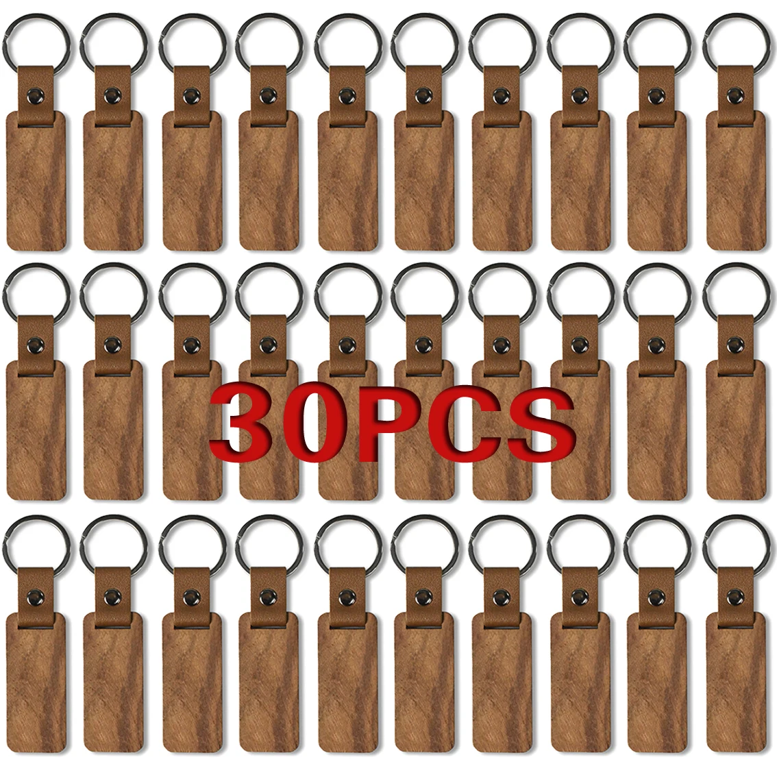 30Pcs DIY Souvenir Keyring Leather Sublimation Blank Wooden Key Chains Keychain