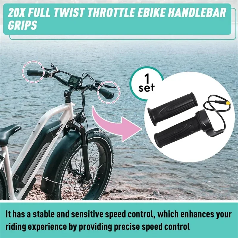 12 فولت إلى 72 فولت أسود دراجة كهربائية خنق قبضة 3Pin المضادة للانزلاق 20X1 زوج دراجة كهربائية مقبض قبضة مقاوم للماء ل 22.2 مللي متر المقود