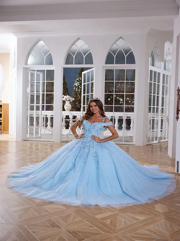 Vestidos Quinceanera com renda frisada, vestido de baile longo de tule, vestido de festa noturno querido, vestidos de baile, luxo, 2024