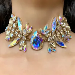 Fashion Shiny AB Rhinestone Necklace Jewelry Exquisite Luxury Banquet Party Crystal Jewelry Necklace Wear Matching Accessories