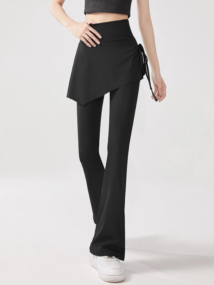 Slim Fit Skirt Pants Slightly Flared Pants Women's Stretch Slimming Fake Two-piece Drawstring High Waist Yoga Casual Leggings