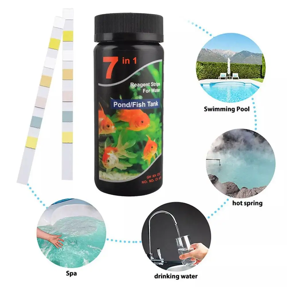 50/100Pcs 7in1 Aquarium Water Quality Testing Paper Tank Pape Water Quality Pond Water Supplies Aquarium Fish Testing Analy L8F4