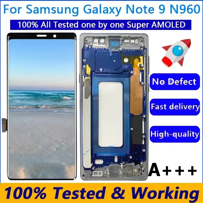 Super 6.4 inch AMOLED/OLED screen for Samsung Galaxy Note 9 n960f n960u n9600/DS LCD touch screen digitizer assembly with frame