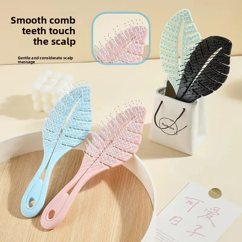 Viral Leaf-shaped Volumizing Cushion Comb, Portable Massage Rib Comb for Women, Detangles Hair, Creates Fluffy Hairstyle, Ideal