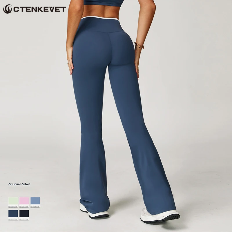 

Ctenkevet Women Gym High Waist Wide-Leg Yoga Pants Casual Fashion Contrast Color Bell-Bottoms Female Running Fitness Leggings