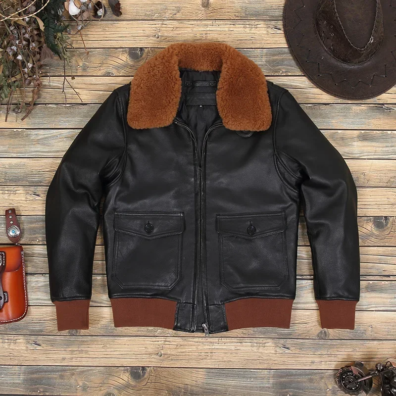 

Tailor Brando Classic G1 Куртка-бомбер из козьей кожи со съемным мужским коротким меховым воротником из натуральной кожи