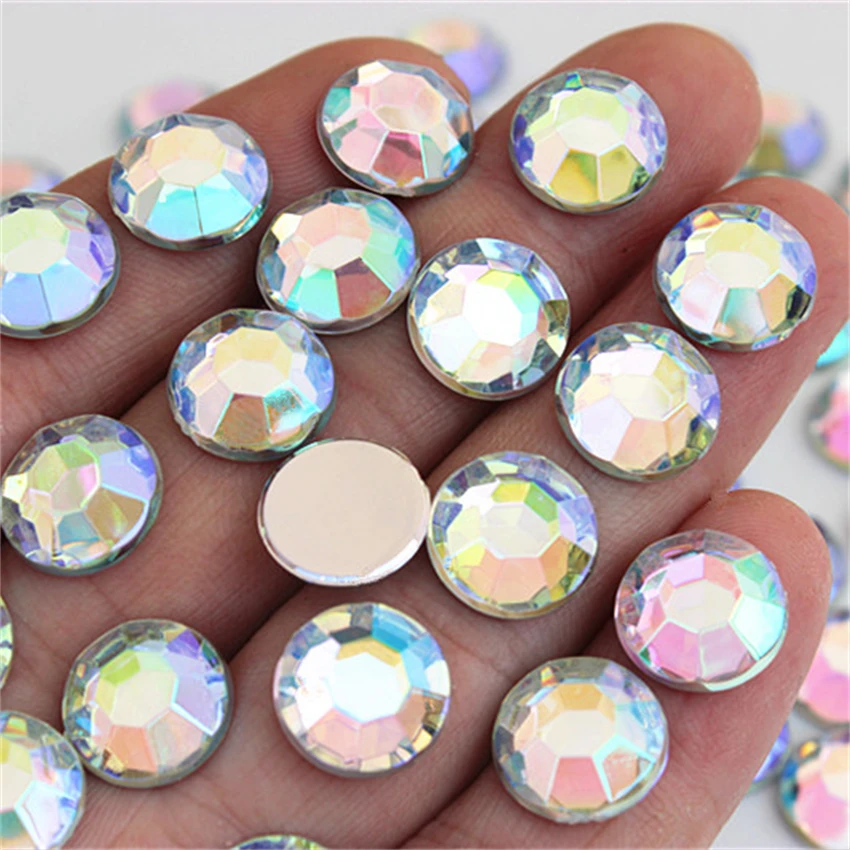 Cong Shao 100pcs 12mm Colorful Round Stones And Crystals Flatback Acrylic Rhinestone Trim Scrapbook Wedding Dress Button ZZ139