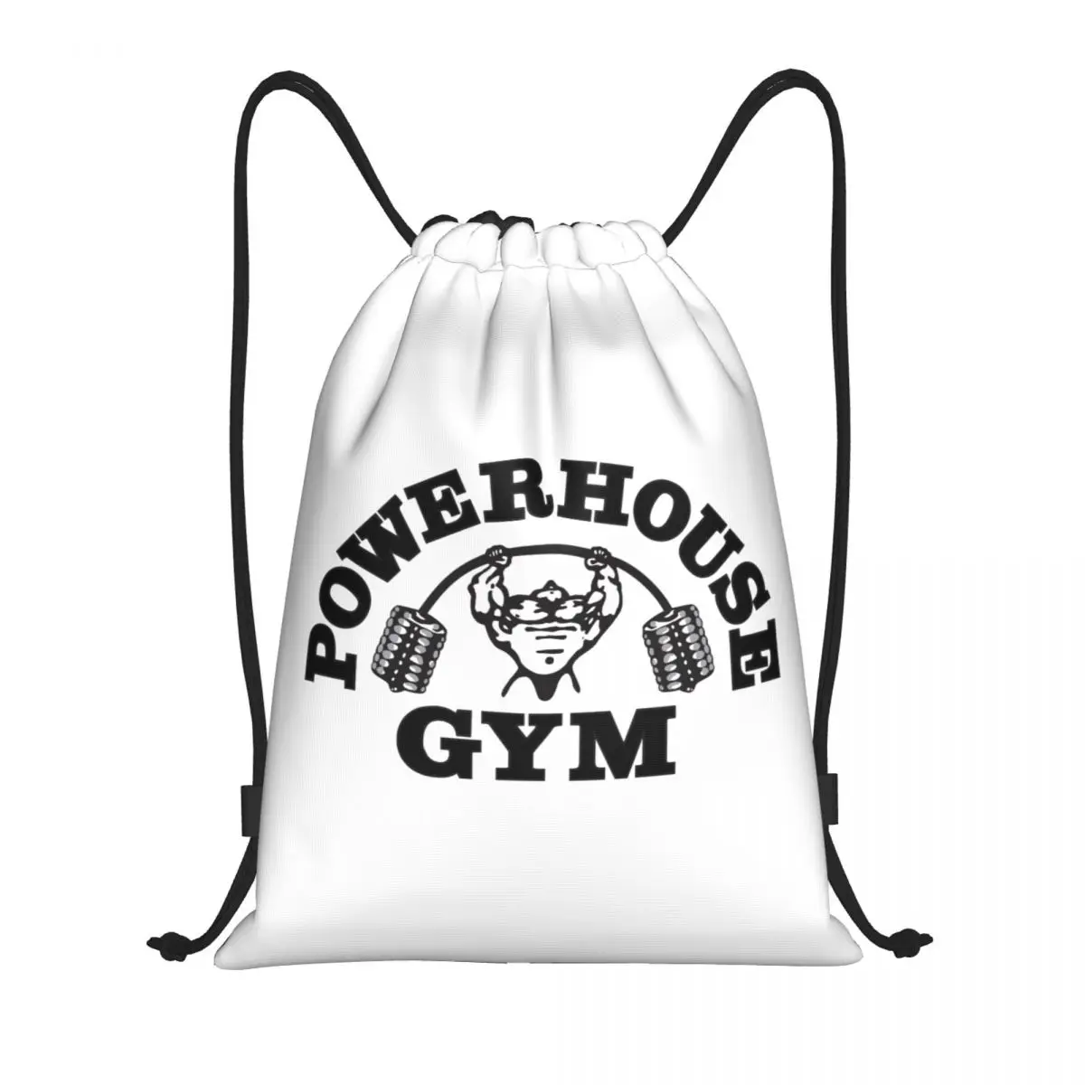 Custom Black Powerhouse Gym Drawstring Bags Women Men Lightweight Fitness Building Muscle Sports Gym Storage Backpack