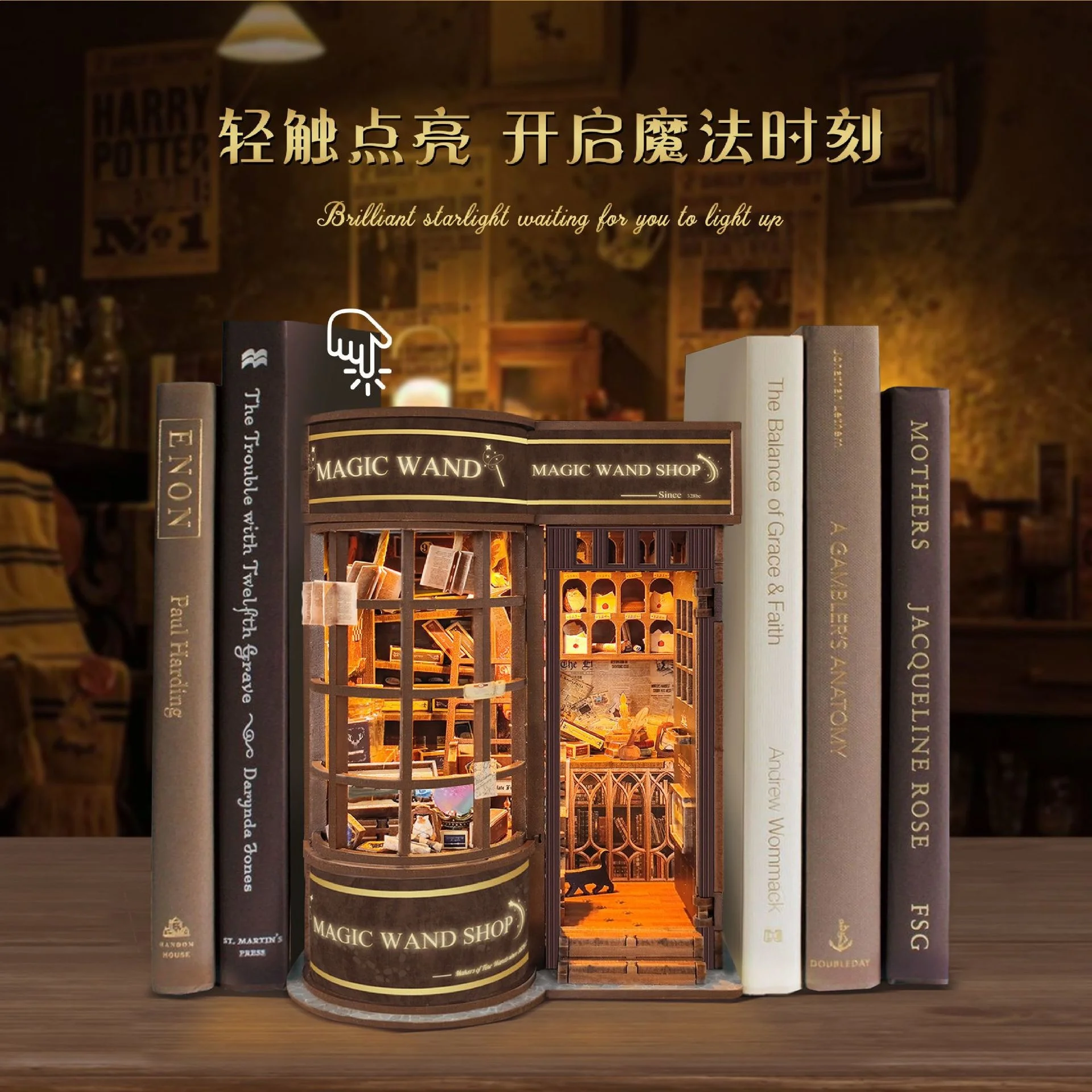 Book Nook Kit Diy Miniature House Shop Decoration Wooden Book Shelf Insert Model With Light 3D Puzzle Building For Child Toys