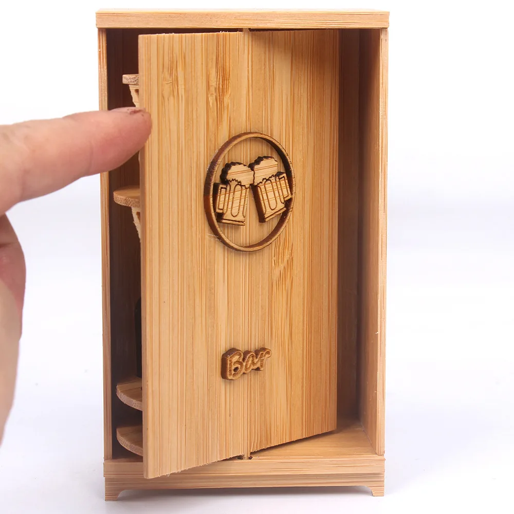Miniature Wooden Wine Room Set Dollhouse Simulation Food Play Accessories Micro Scene Ornaments Home Desktop Decoration Model