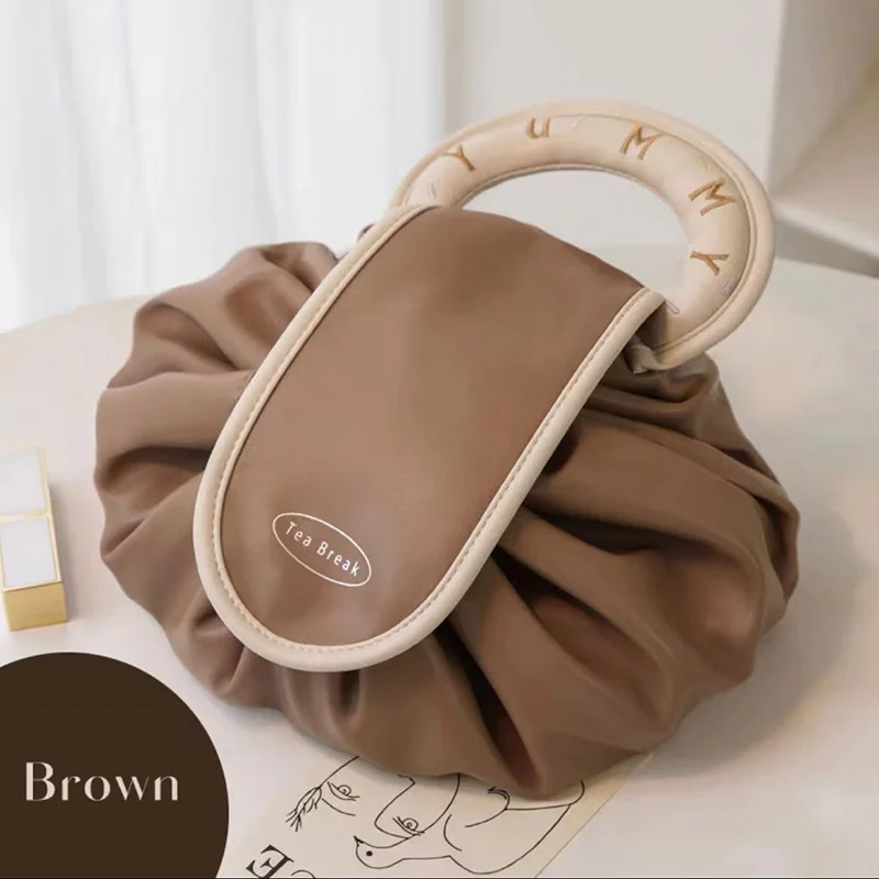 Tragbare Make-up-Tasche für den täglichen Gebrauch, modische Damen-Reise-Kulturbeutel mit großem Fassungsvermögen, Damen-Kosmetik-Aufbewahrungstasche mit Kordelzug – Detail 3