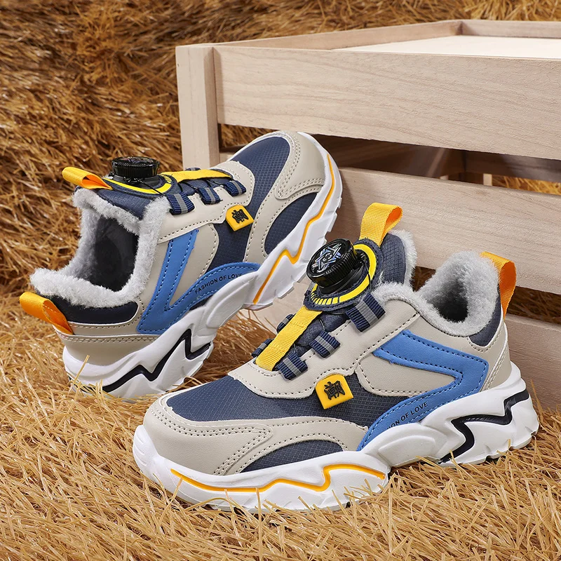

Зимние детские повседневные спортивные кроссовки 2024 года, модные кожаные кеды для мальчиков и девочек, нескользящие теплые зимние ботинки