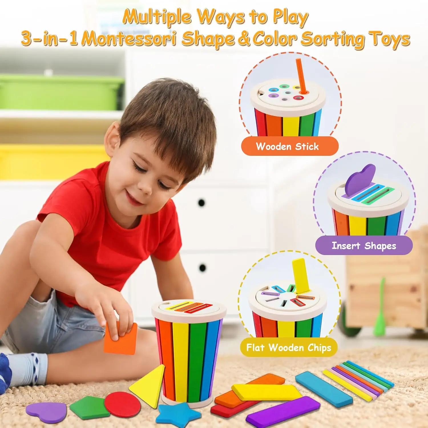 3 em 1 brinquedos de classificação de forma de cor de madeira jogo de correspondência sensorial brinquedos educativos montessori para crianças atividades de aprendizagem pré-escolar