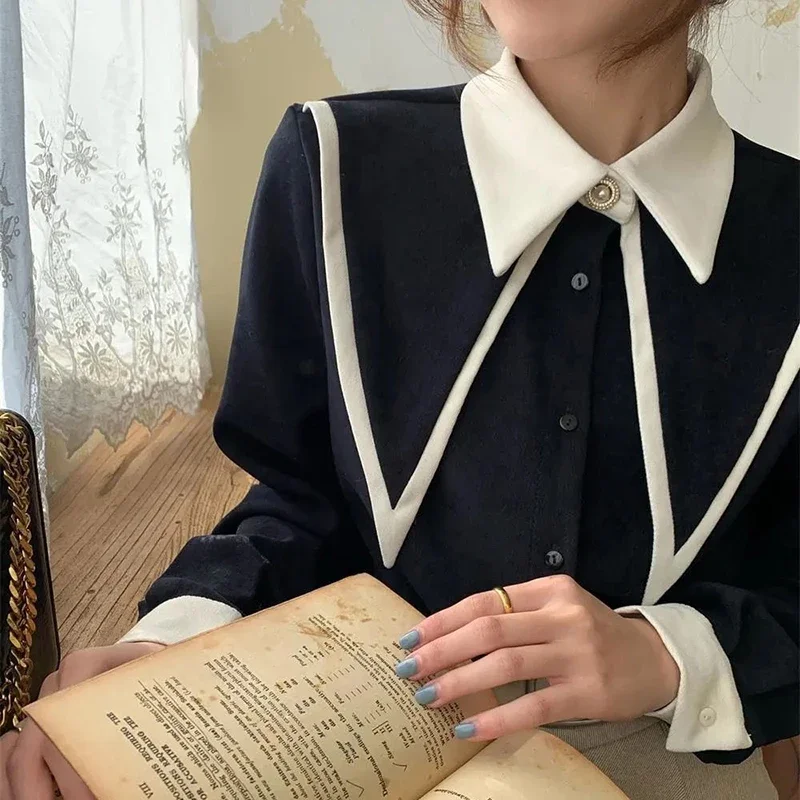 MEXZT camicie eleganti Vintage donna Chiffon Patchwork volant colletto rovesciato camicetta a maniche lunghe coreano Office Lady top larghi