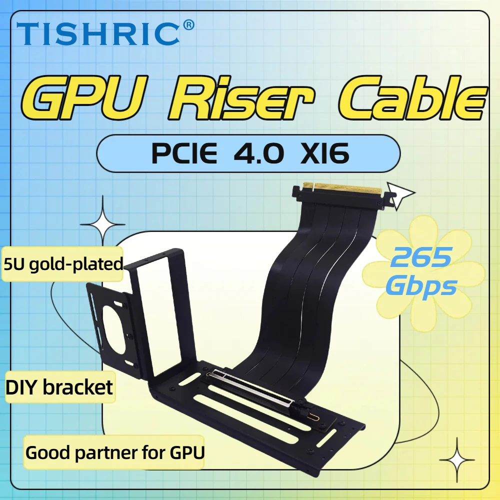 

TISHRIC PCI-E 4.0 /3.0 X16 Riser Cable 0.2m EMI Shielded High-Speed Flexible Extender PCI-E Gen 4/5 GPU Extension Cord