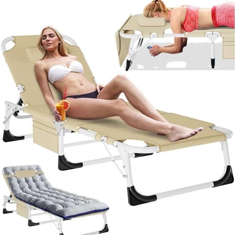 

Slsy Portable Folding Lounge Chairs Outdoor, Adjustable Sleeping Cot Chair, for Outside Beach Lawn Camping Pool Sun Tanning