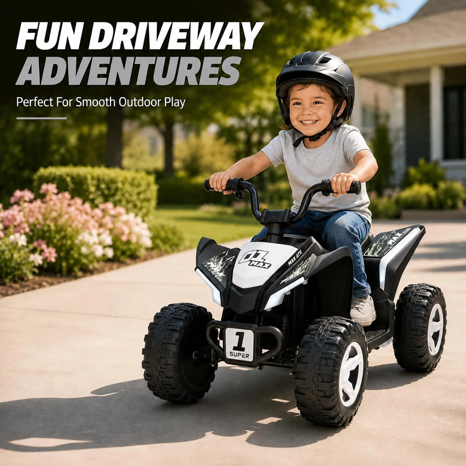 Kids Outdoor Electric Quad - 12V電動キッズATV四輪車、デュアル550モーター搭載、前進後退機能付き4mph乗用四輪車、3～6歳向け屋外玩具