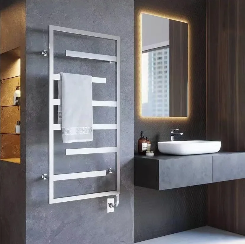 OEM Design Bathroom Accessories Hardwired/Plug-in Chrome Electric Heated Towel Warmer for Bathroom