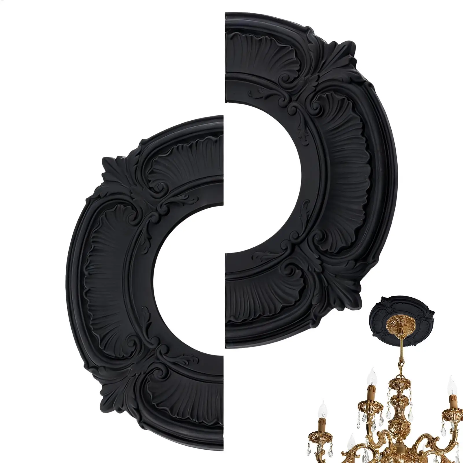 Black Split Ceiling Light Medallion Fan Panel Decor Cover for Living Room Bedroom Kitchen Entryway Apartment Dorm Indoor Home