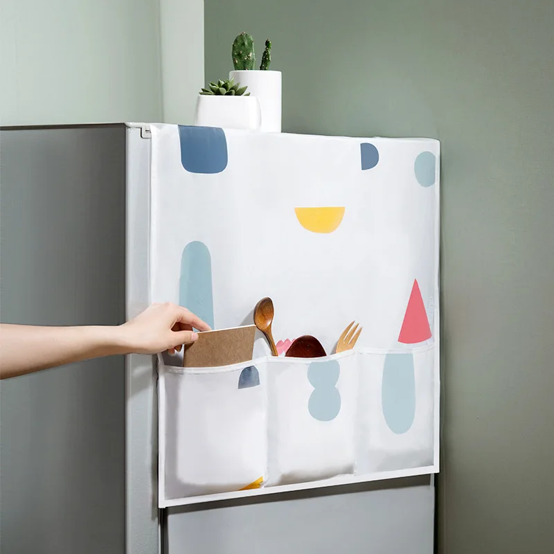 Waterproof Refrigerator Covers Kitchen Geometric Home Decor Washing Machine Multi-function  Dust-proof Cover Portable Pockets