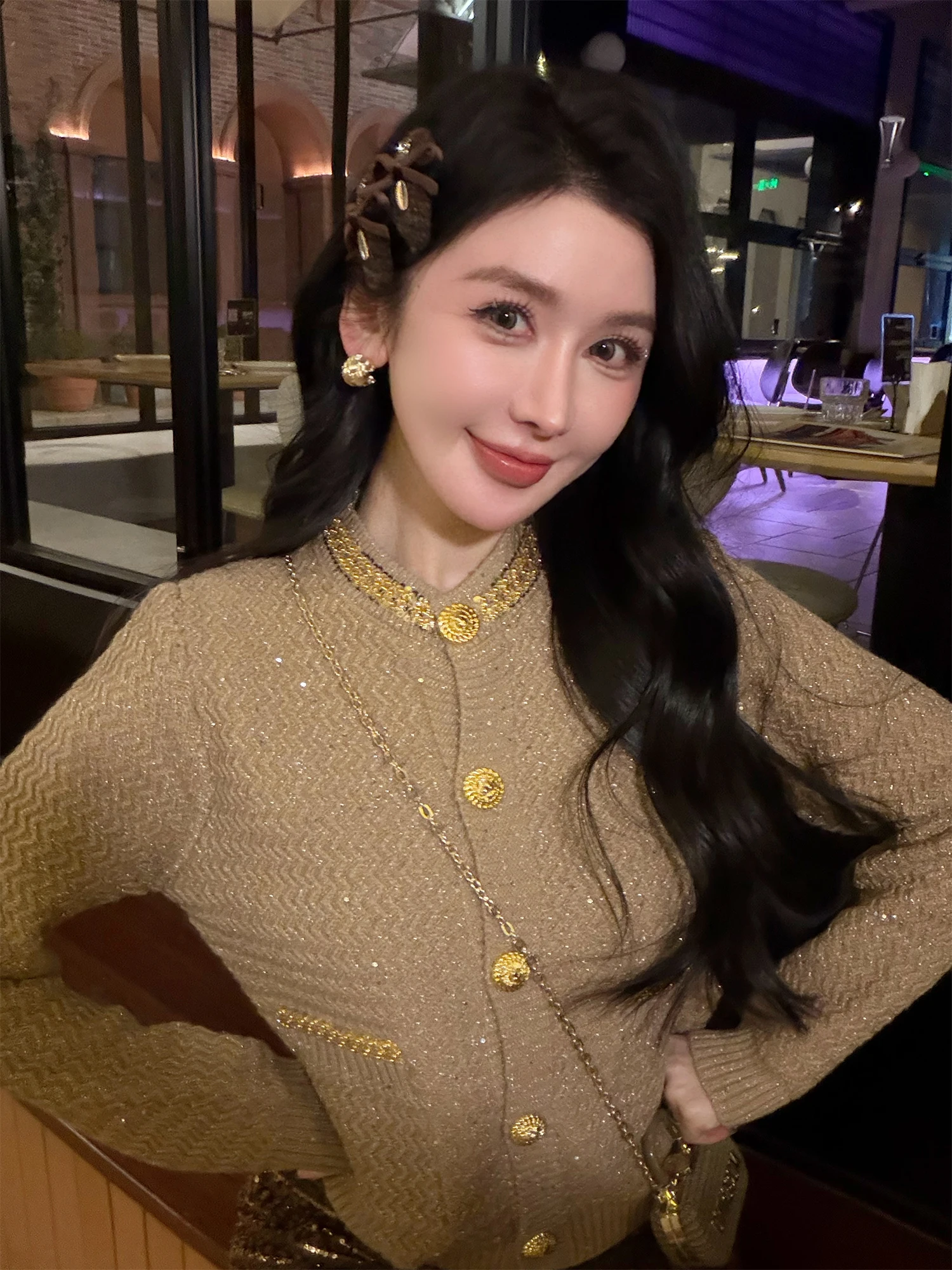 

Модный кардиган с бисерным декором, женский топ LADIESFIRST L2986, пуловер с длинными рукавами и круглым вырезом