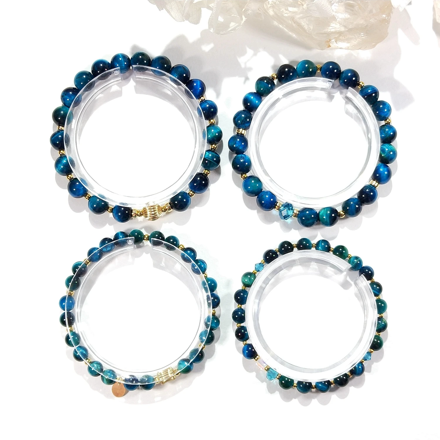 

Lii Ji Light Blue Tiger Eye's 6/8mm American 14K Gold Filled Elastic Bracelet